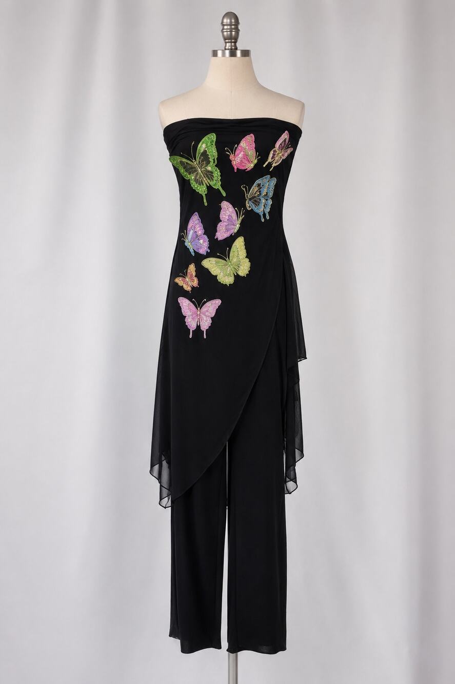 vtg y2k Butterfly jumpsuit XS colorful glitter Janine dark fairycore asym